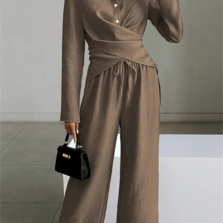 Elegant Easy Short Hem Top And Wide-Leg Pants Set