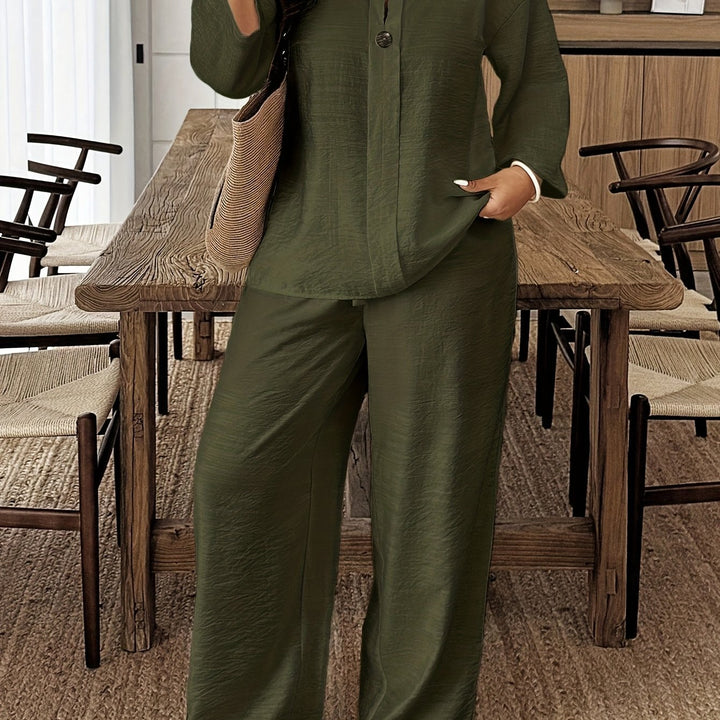 Plus Size Long Sleeve Shirt & Loose Pants Set