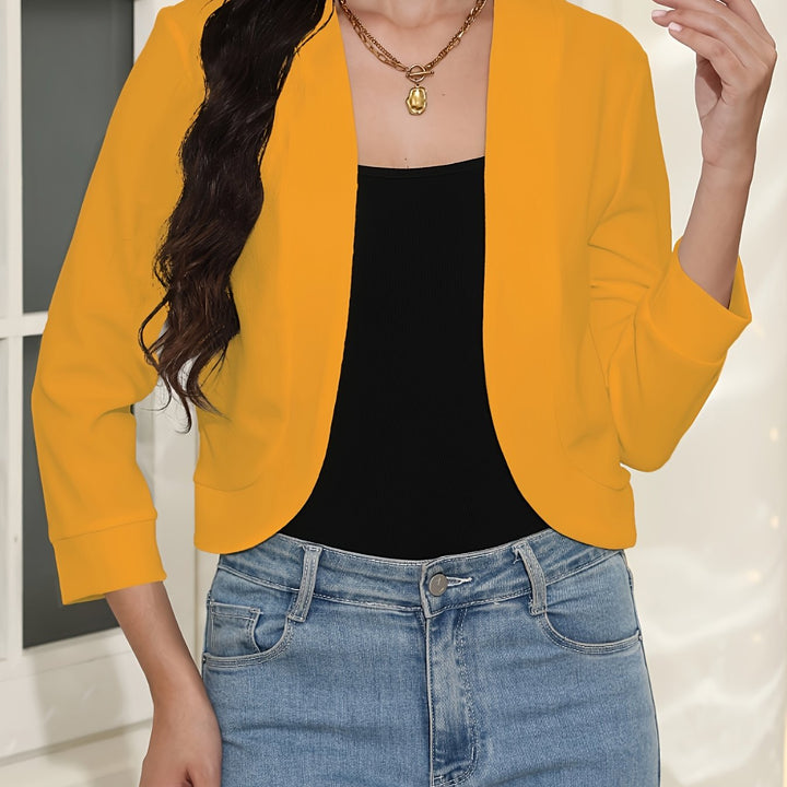 Elegant Tailored Short Blazer with Rounded Corners And Long Sleeves
