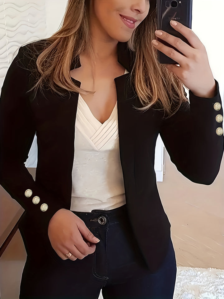 Solid Open Front Blazer - Long Sleeve Office Wear
