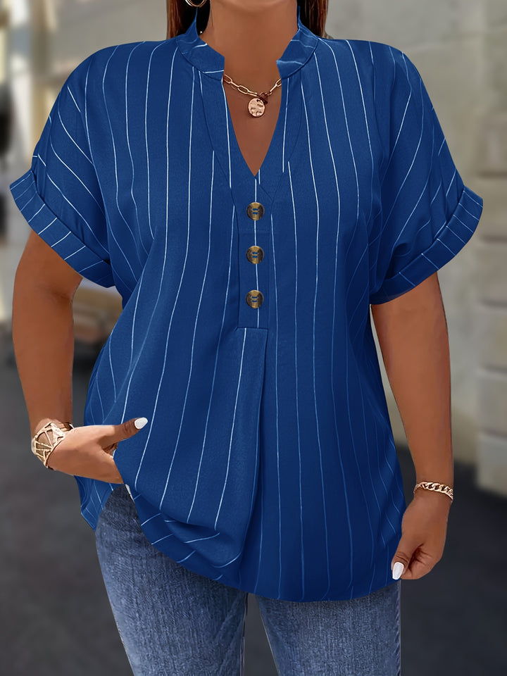 Hilda |  Striped Blouse Button Detail