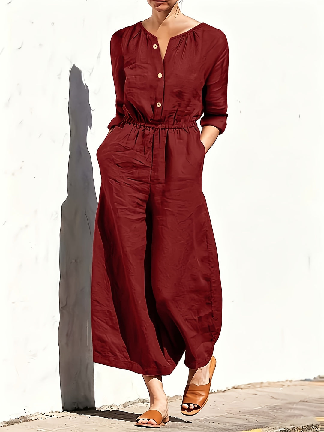 Women's Casual Button Detail Pocket Jumpsuit
