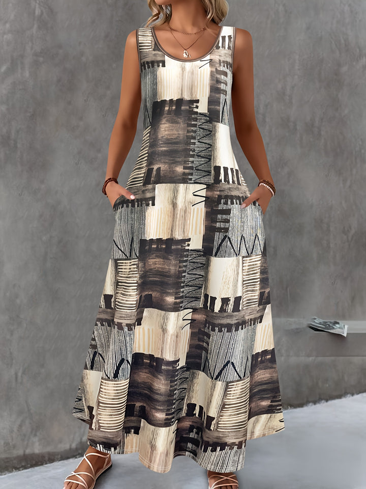 Women's Plus Size Color Block Midi Dress with Pockets