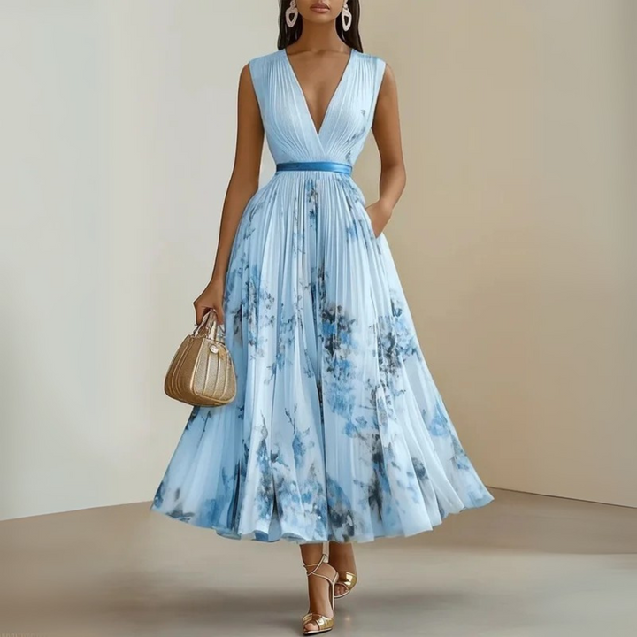 Women's Pleated Chiffon Maxi Dress