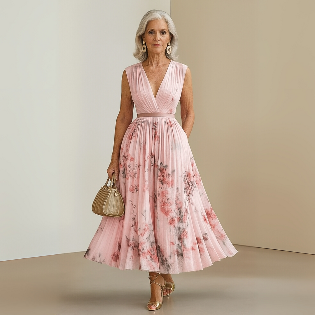 Women's Pleated Chiffon Maxi Dress