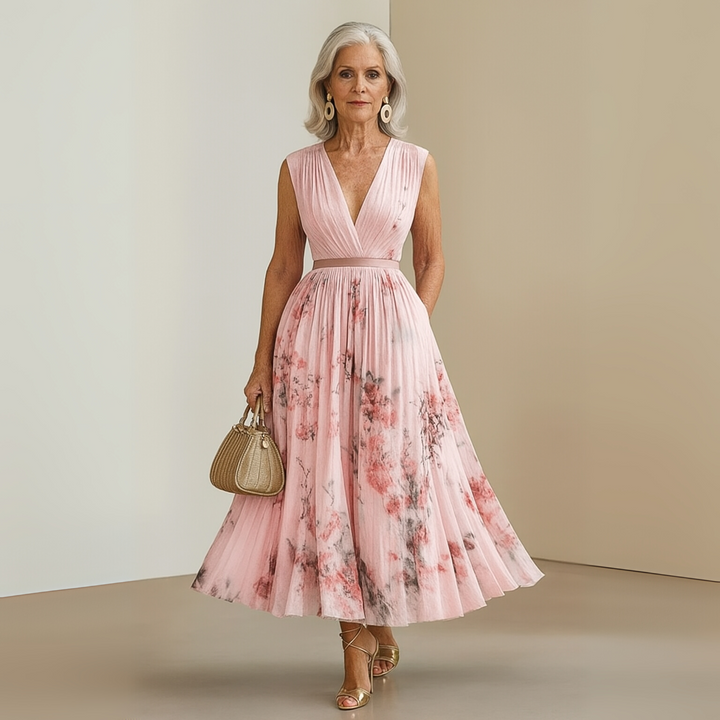 Women's Pleated Chiffon Maxi Dress