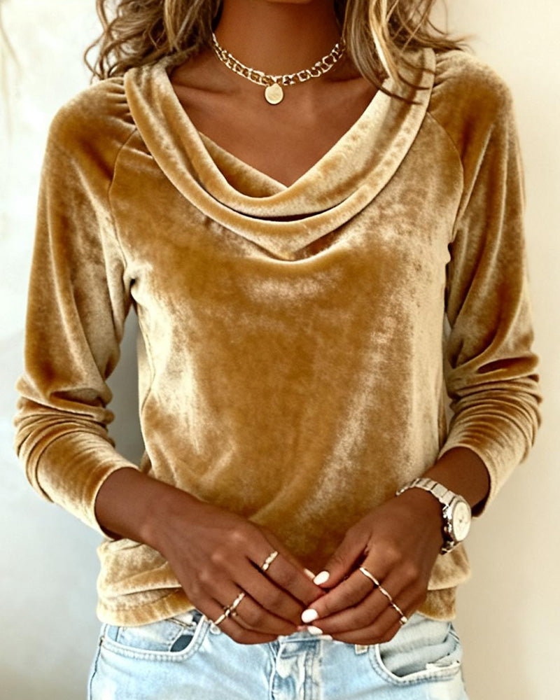 Women's Velvet Top with Draped V-Neck