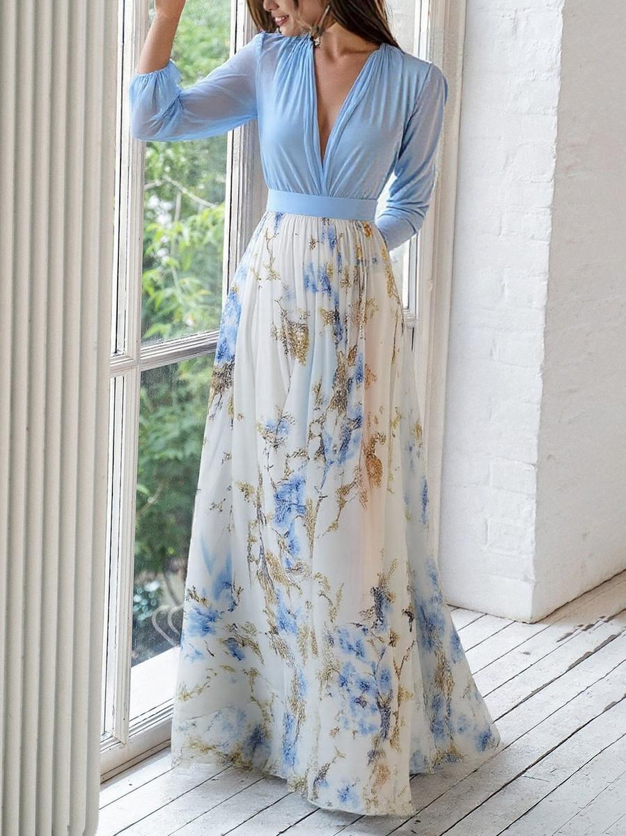 Women's Woven Maxi Dress with Floral Print